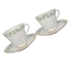 Royal Tara Shamrock Teacup and Saucer Fine Bone China Irish Teatime 2-2 cottage